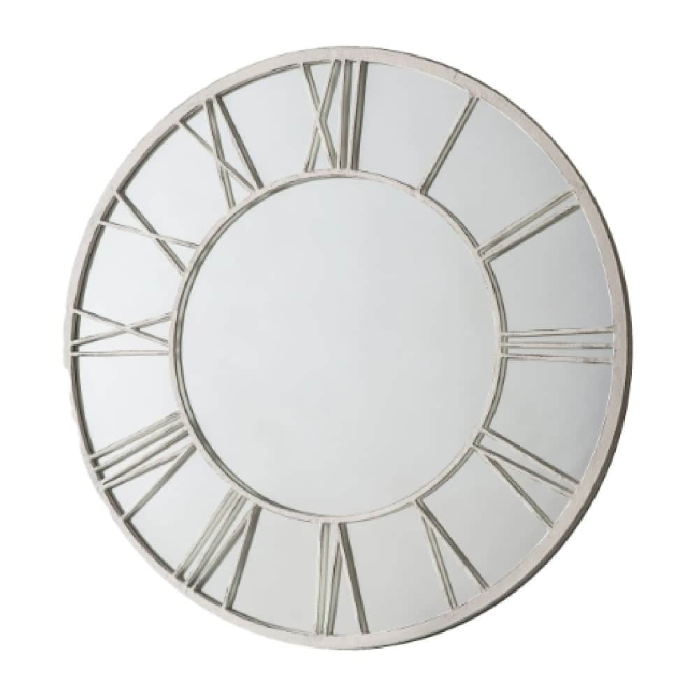 Livia Outdoor Round Mirror In Distressed White Frame