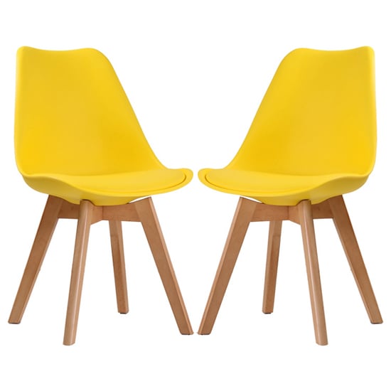 Livre Yellow Plastic Dining Chairs With Wooden Legs In Pair