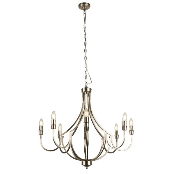 Lodge 8 Light Pendant Light In Satin Silver | Bed Sava