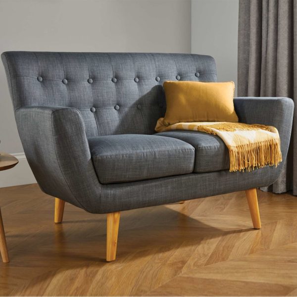 Lofting Fabric 2 Seater Sofa With Oak Legs In Grey | Bed Sava