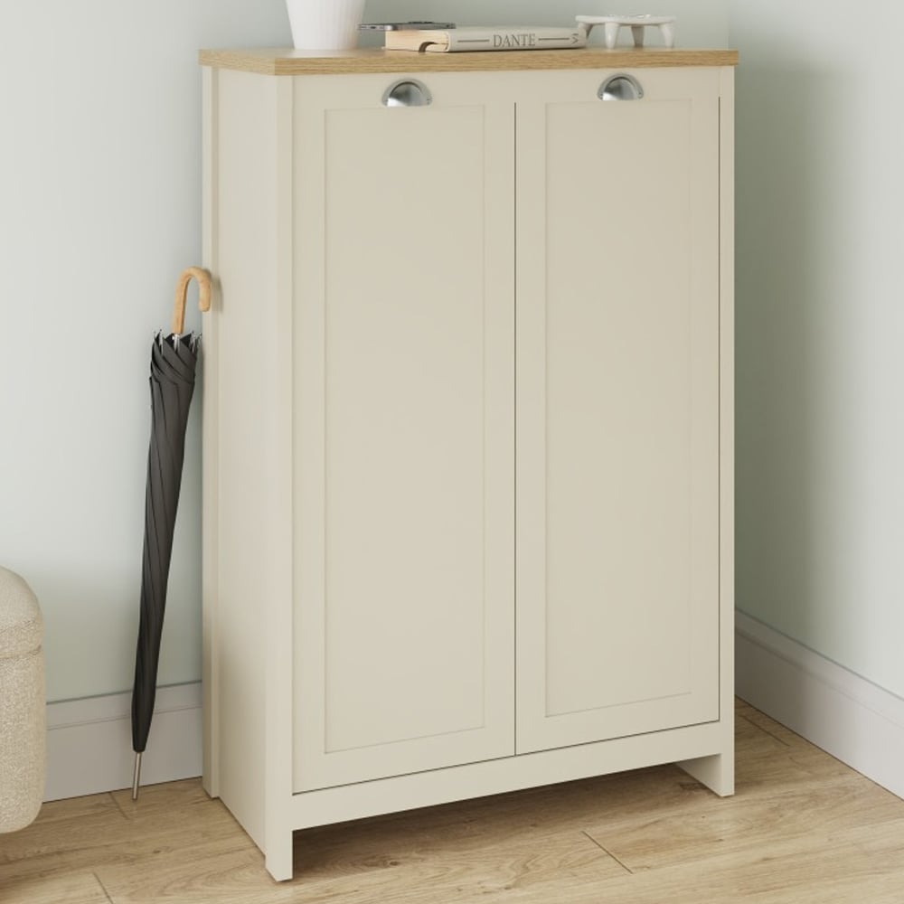 Loftus Tall Wooden Shoe Cabinet With 2 Doors In Cream And Oak