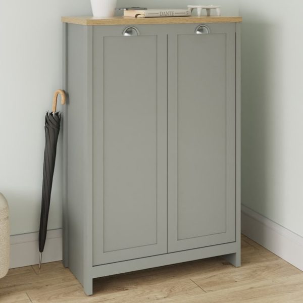 Loftus Tall Wooden Shoe Cabinet With 2 Doors In Grey And Oak | Bed Sava
