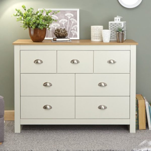 Loftus Wooden Chest Of 7 Drawers In Cream And Oak | Bed Sava