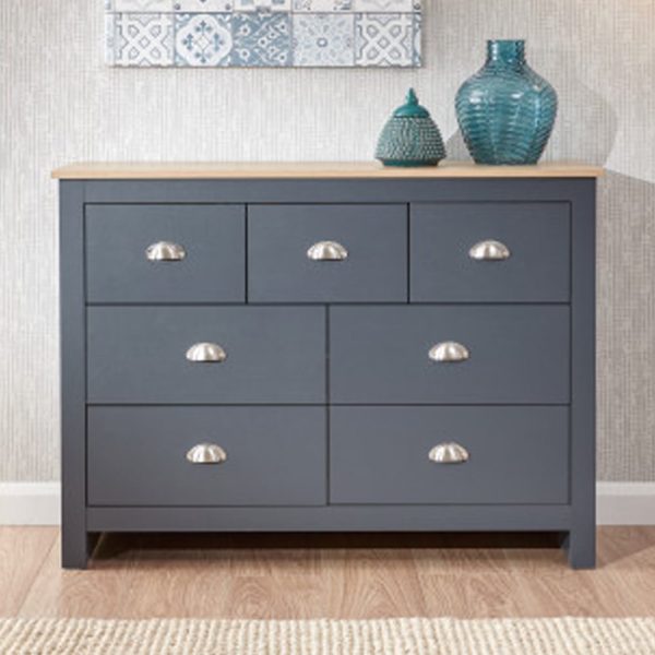 Loftus Wooden Chest Of 7 Drawers In Slate Blue And Oak | Bed Sava