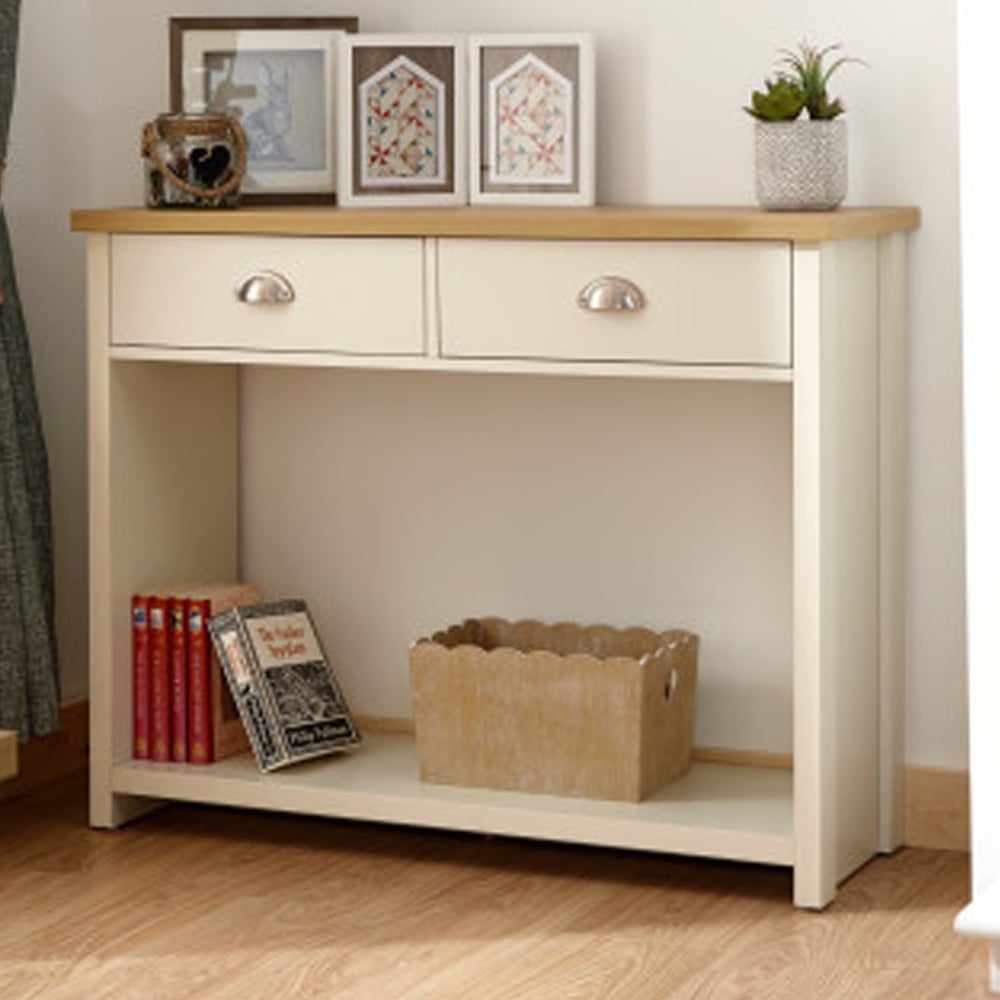 Loftus Wooden Console Table With 2 Drawers In Cream And Oak