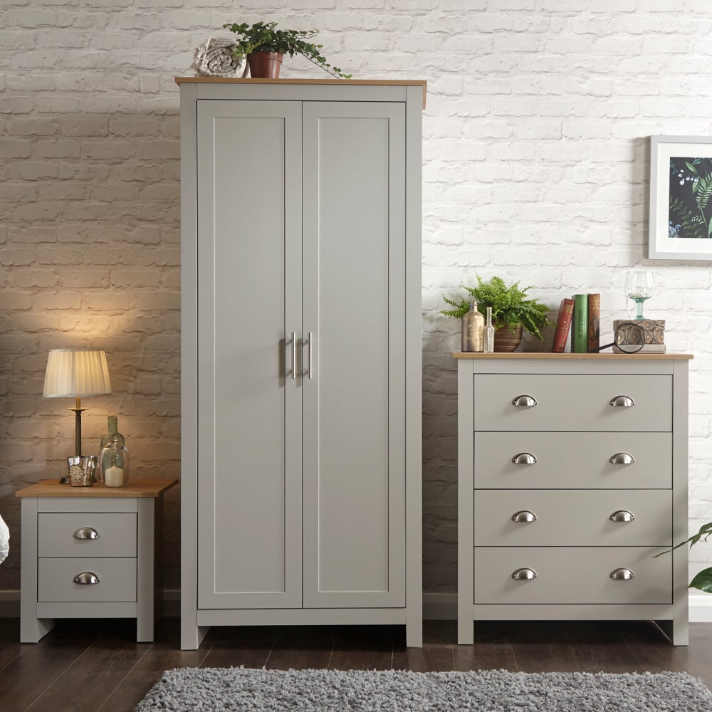 Loftus Wooden Furniture Set With 2 Doors Wardrobe In Grey Oak