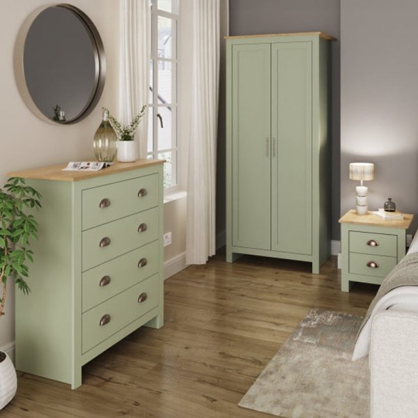 Loftus Wooden Furniture Set With 2 Doors Wardrobe In Sage Green Oak | Bed Sava