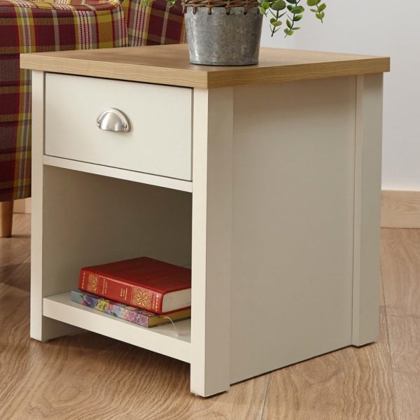Loftus Wooden Lamp Table With 1 Drawer In Cream And Oak | Bed Sava