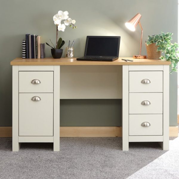 Loftus Wooden Laptop Desk With 1 Door 4 Drawers In Cream And Oak | Bed Sava