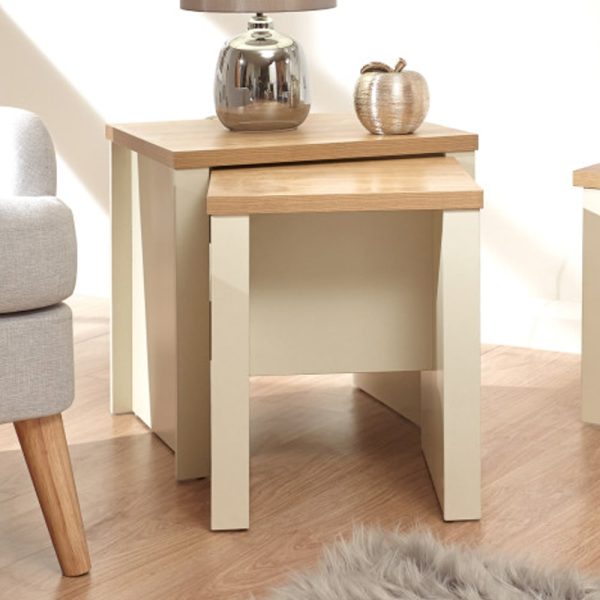 Loftus Wooden Nest Of 2 Tables In Cream And Oak | Bed Sava