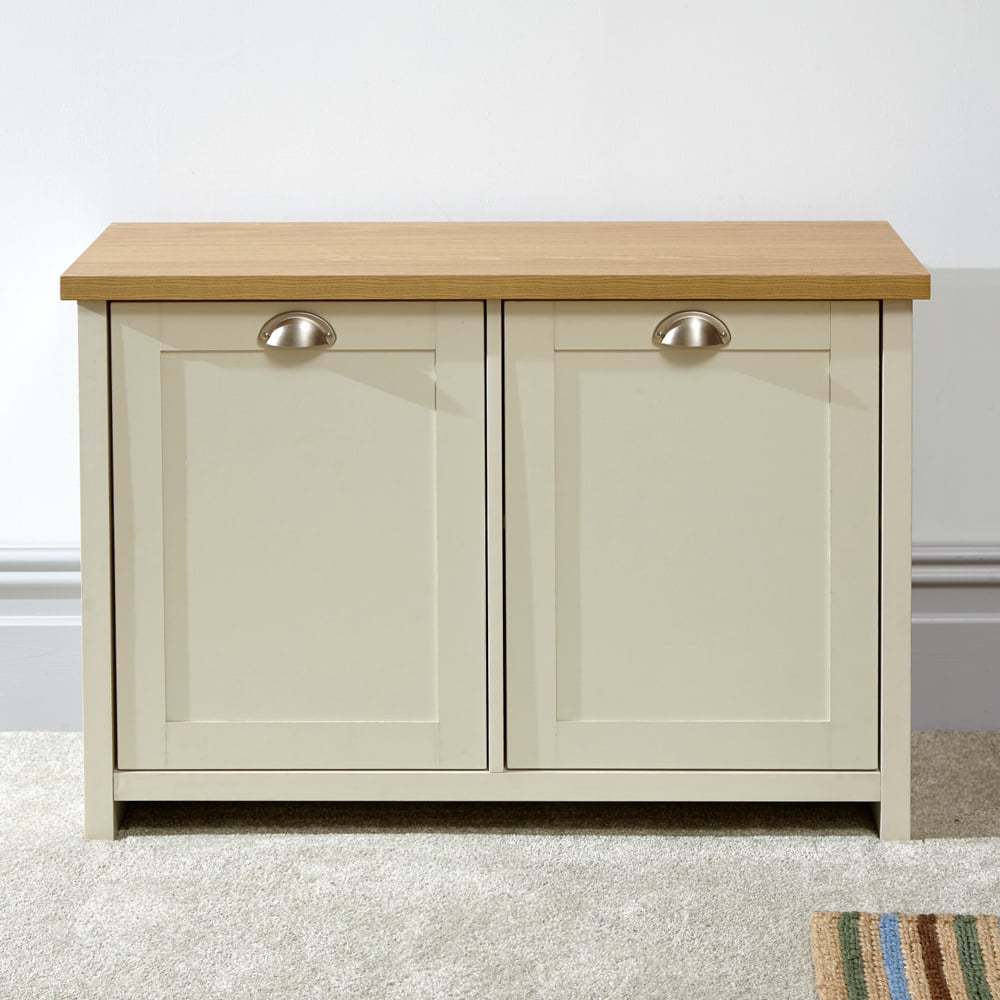 Loftus Wooden Shoe Cabinet With 2 Doors In Cream And Oak