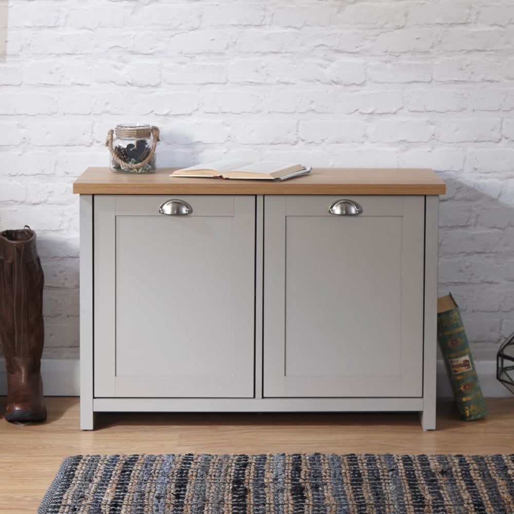 Loftus Wooden Shoe Cabinet With 2 Doors In Grey And Oak