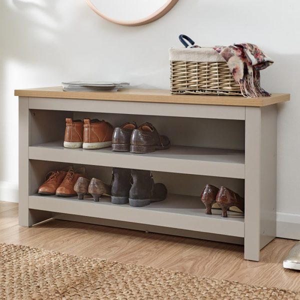 Loftus Wooden Shoe Seating Bench With 2 Shelves In Grey And Oak | Bed Sava