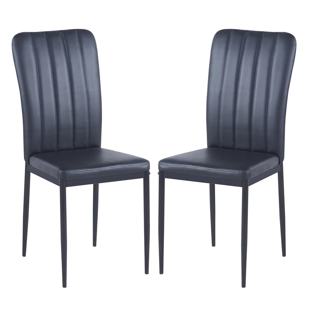 Logan Black Faux Leather Dining Chairs In Pair