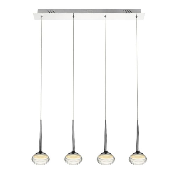 Lola LED 4 Light Ridged Glass Bar Pendant Light In Chrome | Bed Sava
