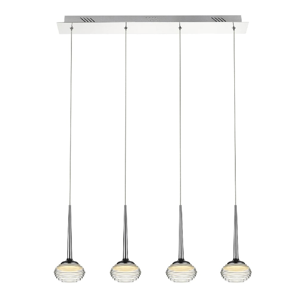 Lola LED 4 Light Ridged Glass Bar Pendant Light In Chrome