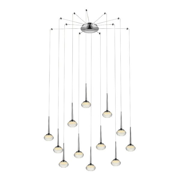 Lola LED 12 Light Ridged Glass Pendant Light In Chrome | Bed Sava
