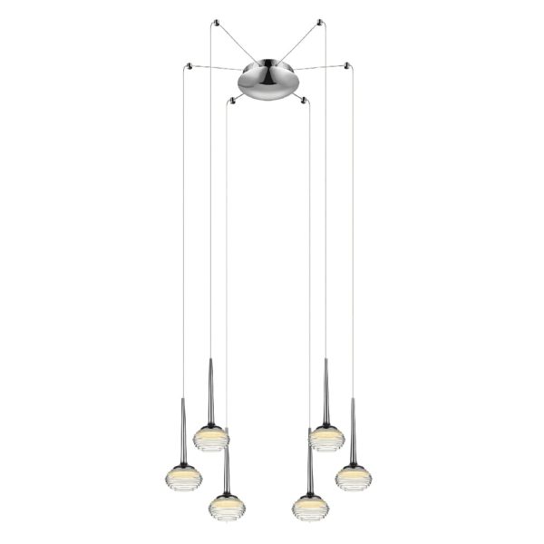 Lola LED 6 Light Ridged Glass Pendant Light In Chrome | Bed Sava