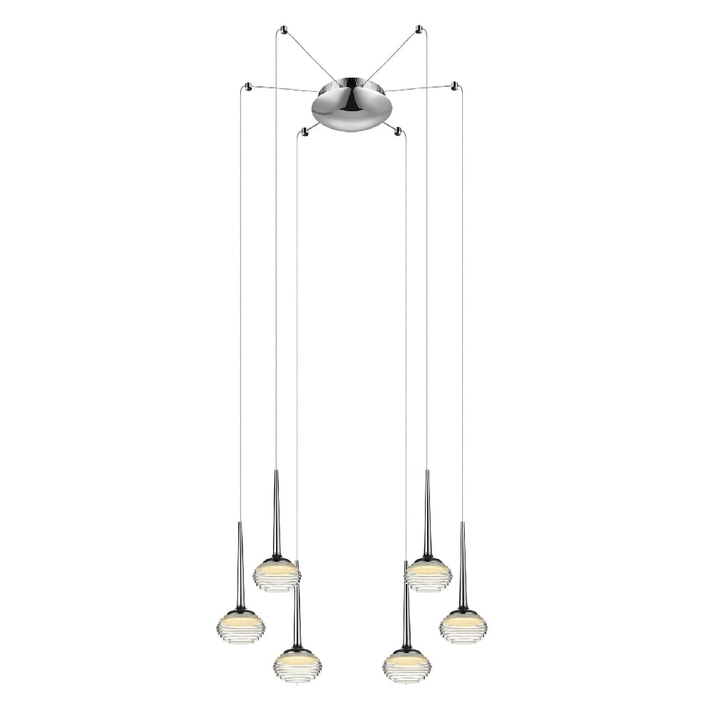 Lola LED 6 Light Ridged Glass Pendant Light In Chrome