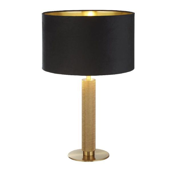 London Black Velvet Shade Table Lamp In Knurled Brass | Bed Sava