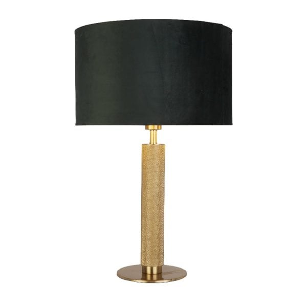 London Green Velvet Shade Table Lamp In Knurled Brass | Bed Sava