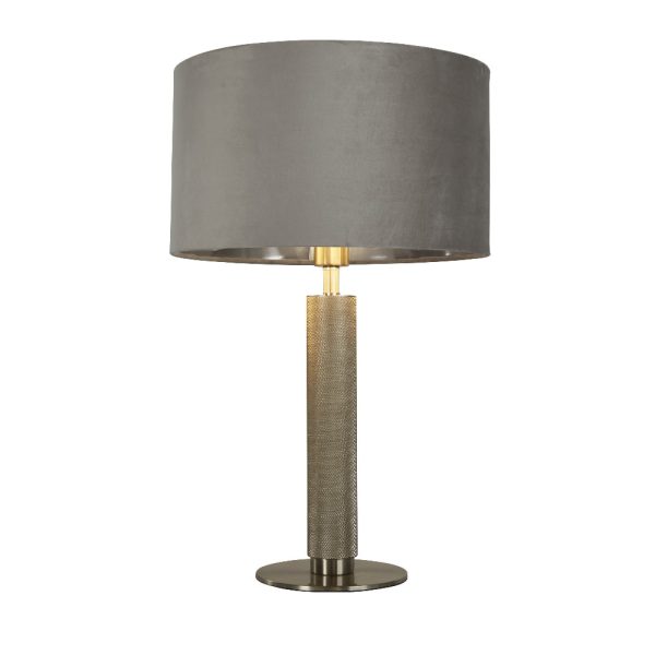 London Grey Velvet Shade Table Lamp In Satin Silver | Bed Sava