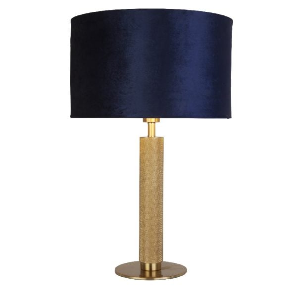 London Navy Velvet Shade Table Lamp In Knurled Brass | Bed Sava