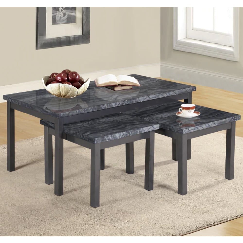 Lore Gloss Nesting Coffee Tables In Charcoal Black Marble Effect