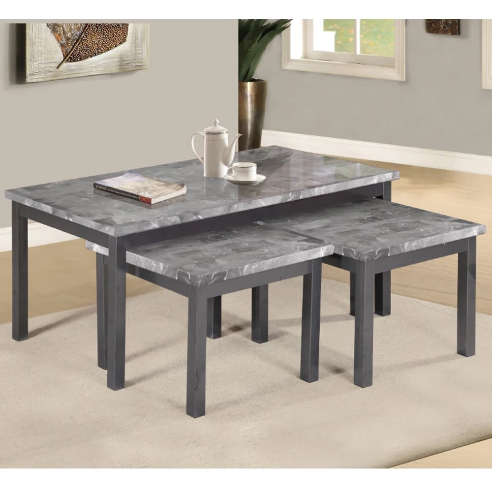 Lore Gloss Nesting Coffee Tables In Grey Marble Effect