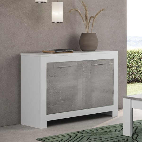 Lorenz High Gloss Sideboard 2 Doors In Grey Effect And White | Bed Sava