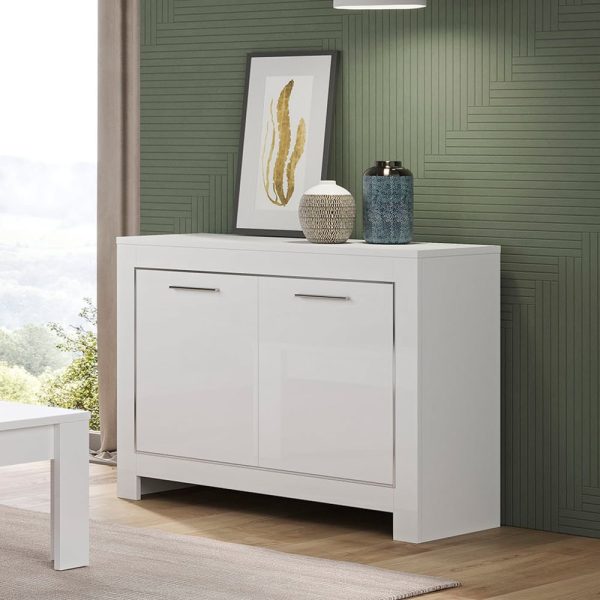 Lorenz High Gloss Sideboard 2 Doors In White | Bed Sava
