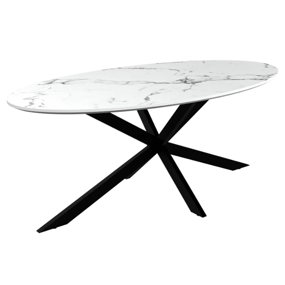 Loreto Wooden Oval Coffee Table In White Marble Effect