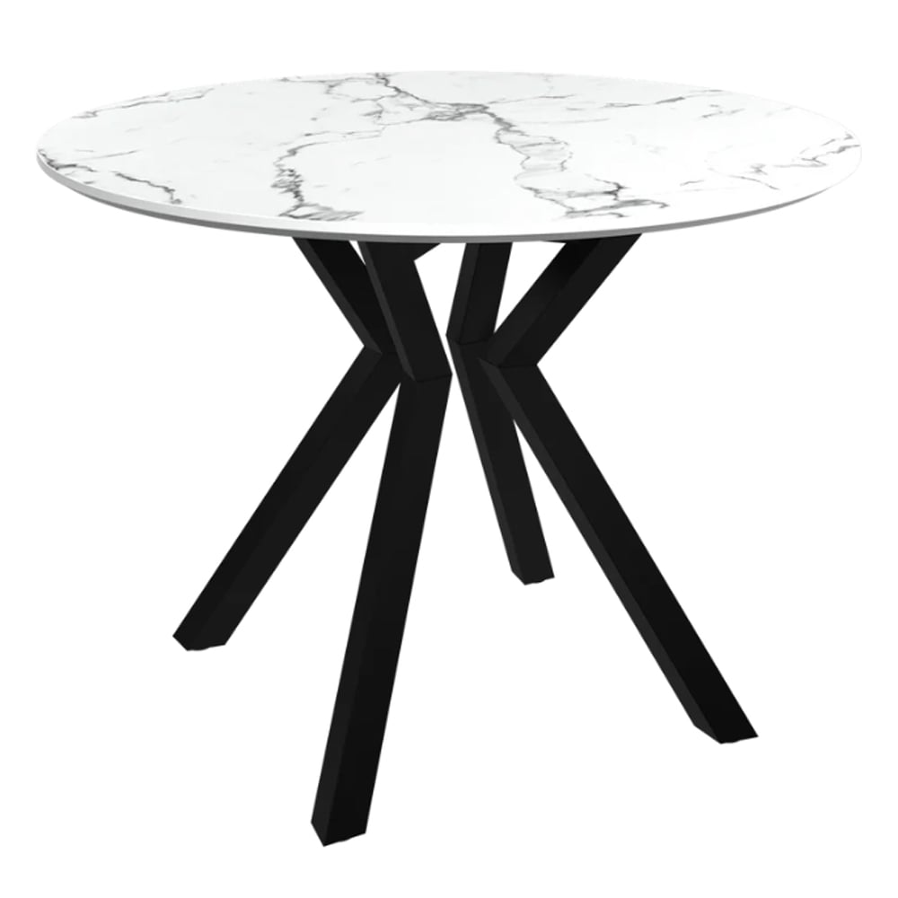 Loreto Wooden Round Dining Table In White Marble Effect