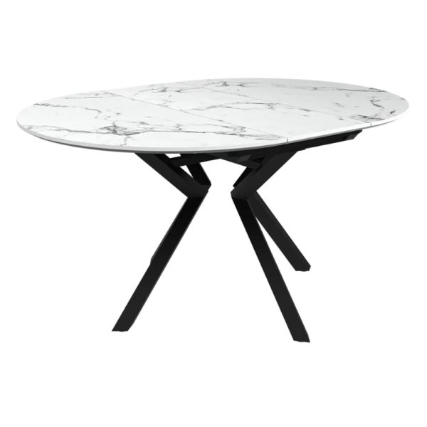 Loreto Wooden Round Extending Dining Table In White Marble Effect | Bed Sava