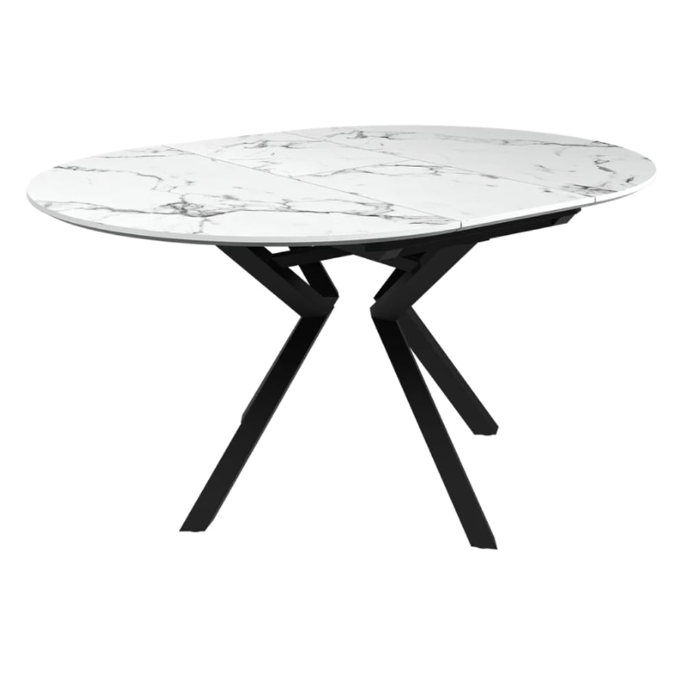 Loreto Wooden Round Extending Dining Table In White Marble Effect