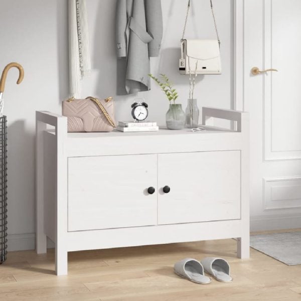 Lorman Wooden Hallway Seating Bench With 2 Doors In White | Bed Sava