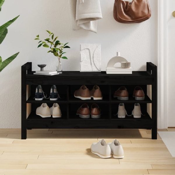 Lorman Wooden Shoe Storage Bench With 6 Shelves In Black | Bed Sava