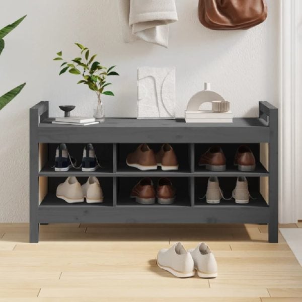 Lorman Wooden Shoe Storage Bench With 6 Shelves In Grey | Bed Sava