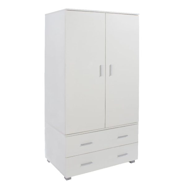 Lufkin Wooden Wardrobe With 2 Doors 2 Drawers In White | Bed Sava