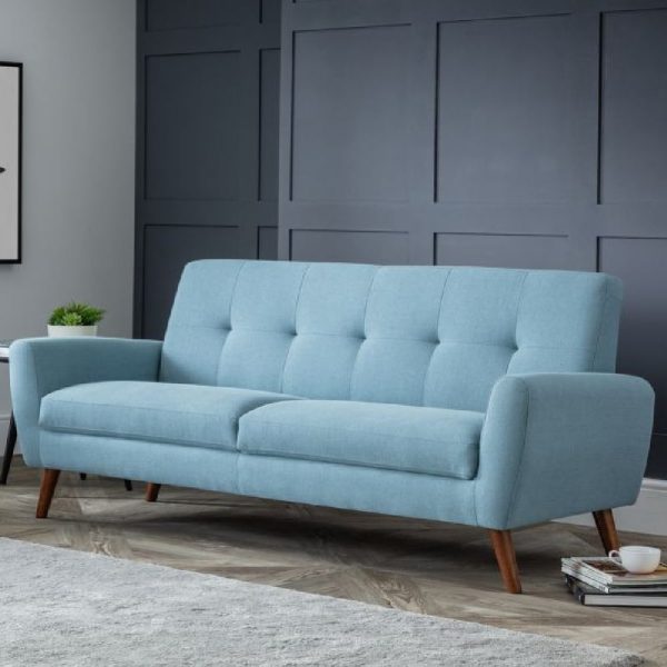 Macia Fabric 3 Seater Sofa With Wooden Legs In Blue | Bed Sava