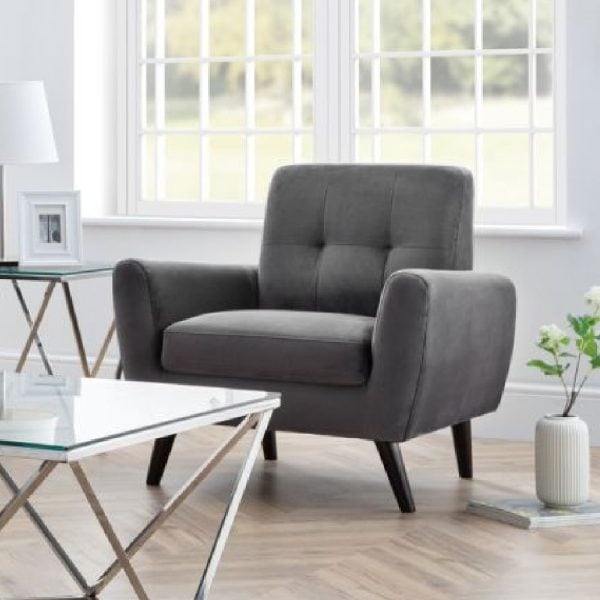 Macia Velvet 1 Seater Sofa With Wooden Legs In Grey | Bed Sava