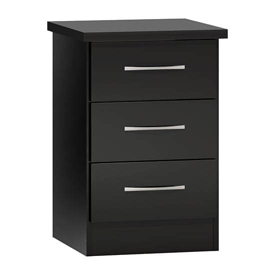 Mack Wooden Bedside Cabinet With 3 Drawers Black Gloss Front