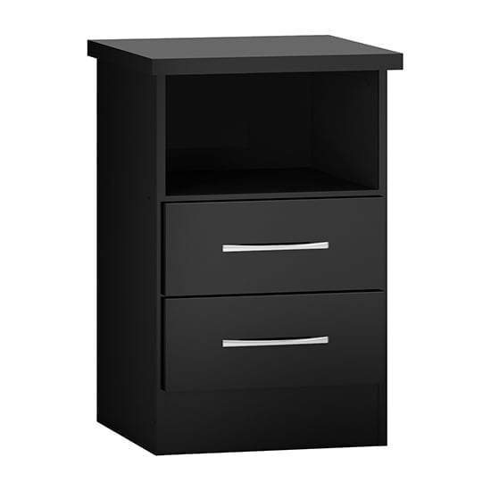 Mack Wooden Bedside Cabinet With 2 Drawers In Black Gloss Front