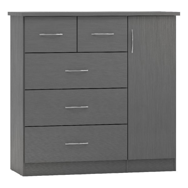 Mack Wooden Sideboard With 1 Door 5 Drawers In Grey | Bed Sava