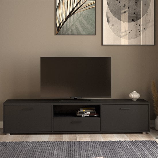 Macomb Large Wooden TV Stand With 2 Doors 1 Drawer In Black