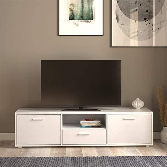 Macomb Small Wooden TV Stand With 2 Doors 1 Drawer In White