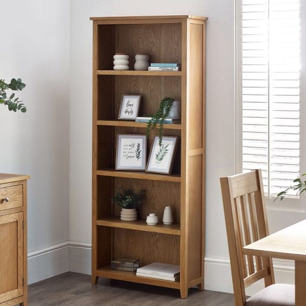 Macon Wooden Bookcase With 5 Shelves In Oak | Bed Sava