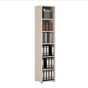 Macon Wooden Bookcase Narrow With 6 Shelves In Warm Mapple | Bed Sava