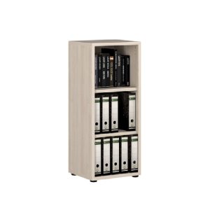 Macon Wooden Bookcase Narrow With 3 Shelves In Warm Mapple | Bed Sava