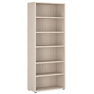 Macon Wooden Bookcase Wide With 6 Shelves In Warm Mapple | Bed Sava
